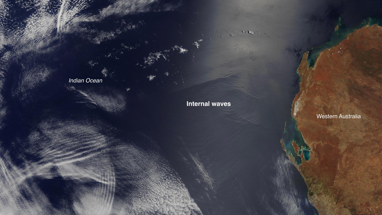 Satellite image showing internal ocean waves off the coast of Western Australia
