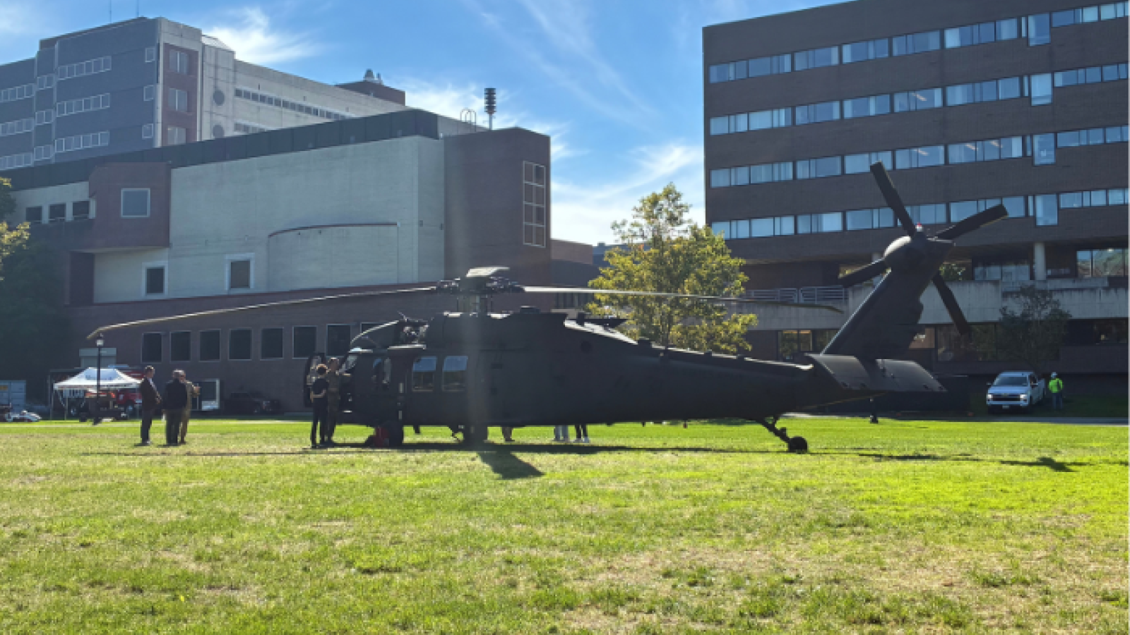 Black Hawk helicopter on RPI's '86 field