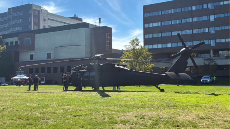 Black Hawk helicopter on RPI's '86 field