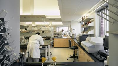 Scientific lab with people in lab coats