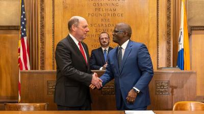RPI President Martin A. Schmidt and Westchester County Executive Ken Jenkins