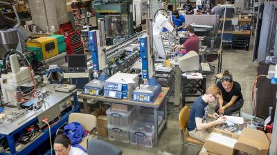 Students working in manufacturing area